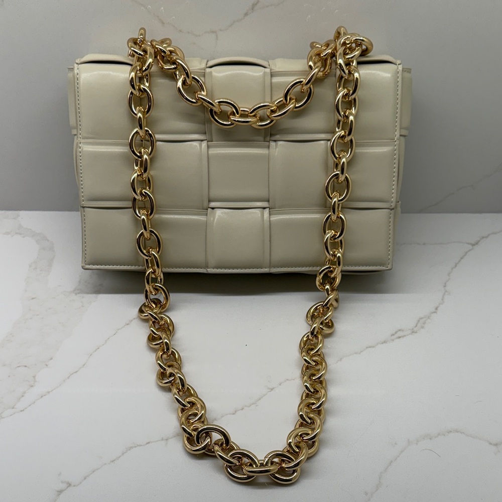 Cream Woven Shoulder Bag